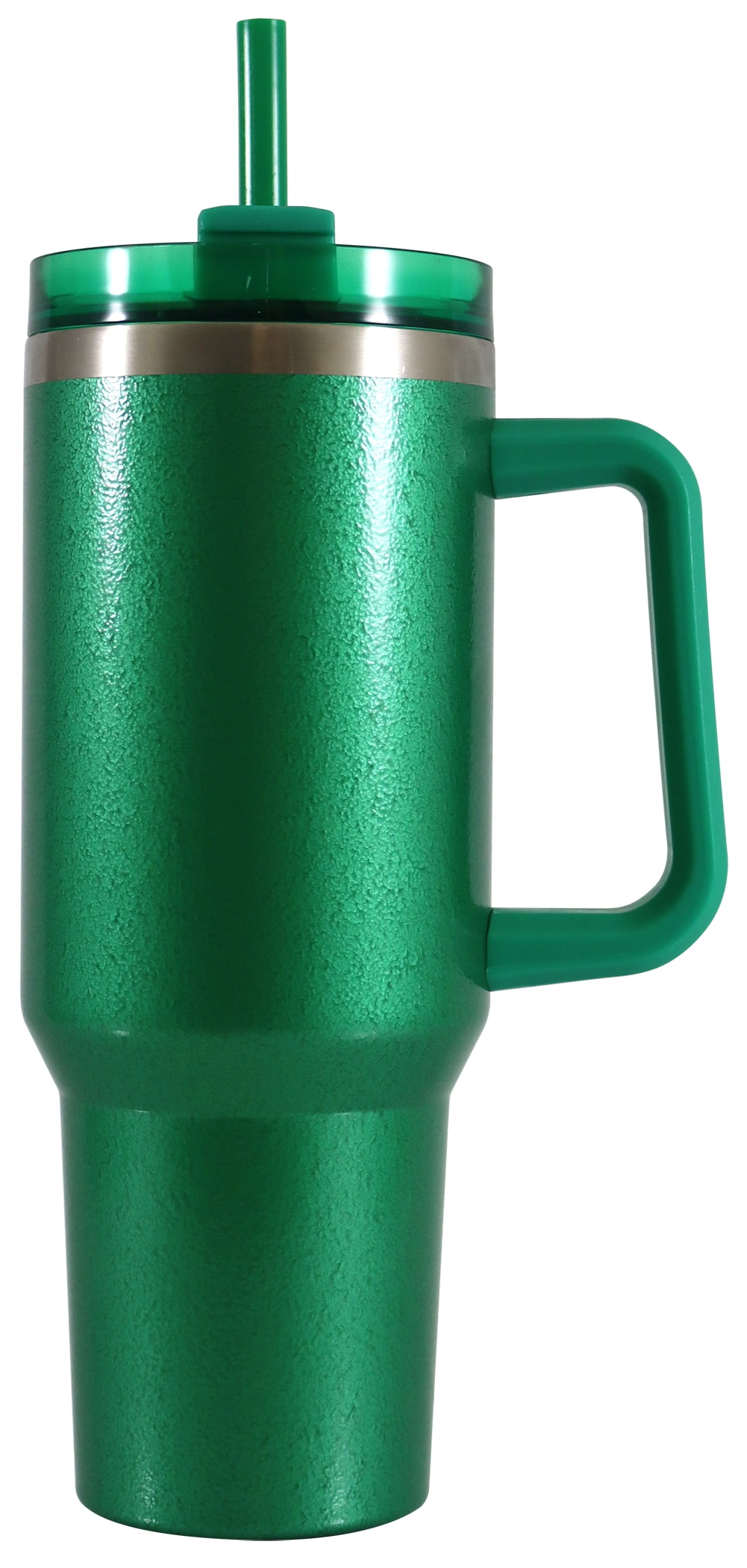 Mainstays 40 oz Stainless Steel Tumbler with Straw and Handle, Double Wall Insulated, Green Hammertone