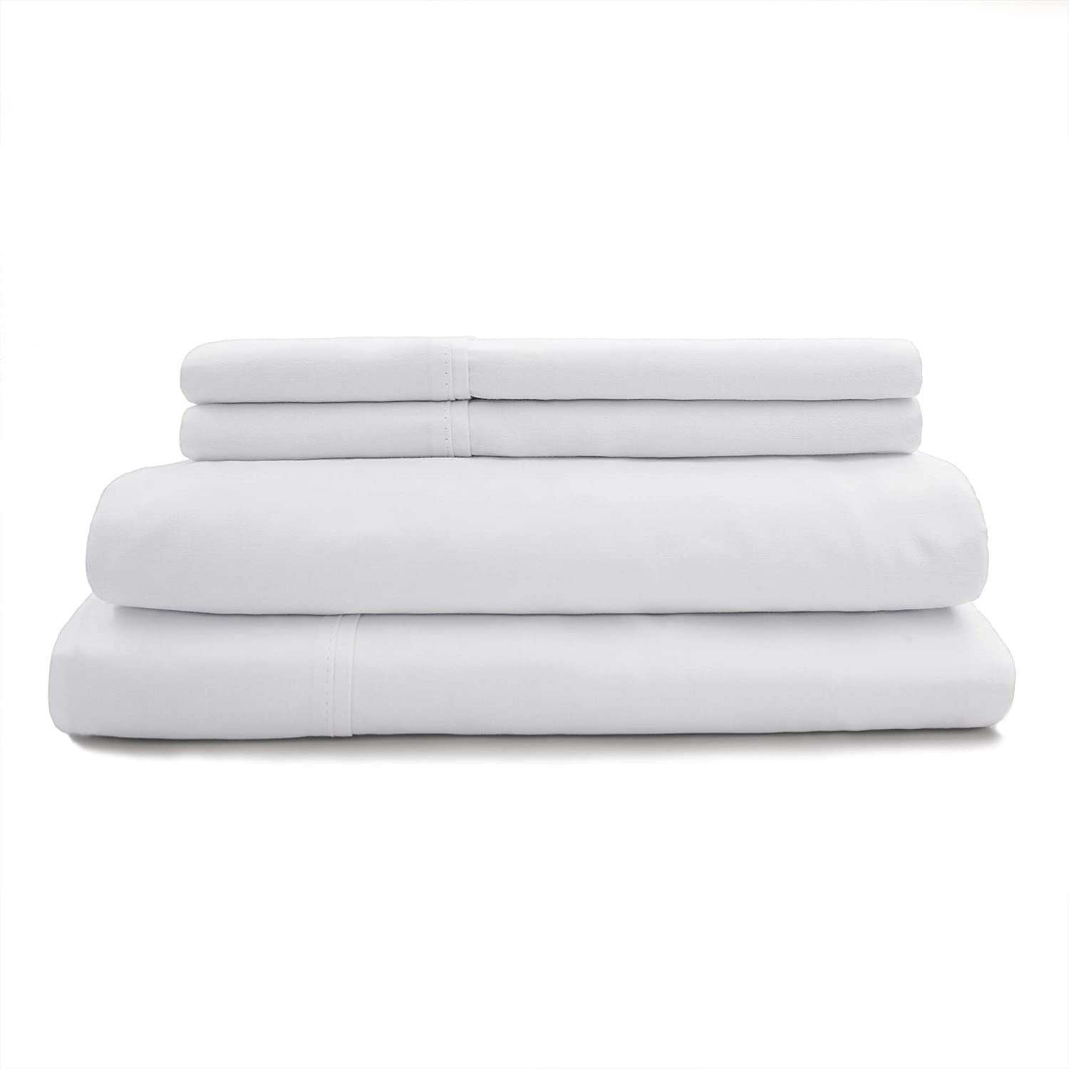300 Thread Count 4-Piece Sheet Set, Queen: White, (1) Flat Sheet 90 x 102-Inch, (1) Fitted Sheet 60 x 80 +13-inch, (2) Pillowcases 20 x 30-Inch