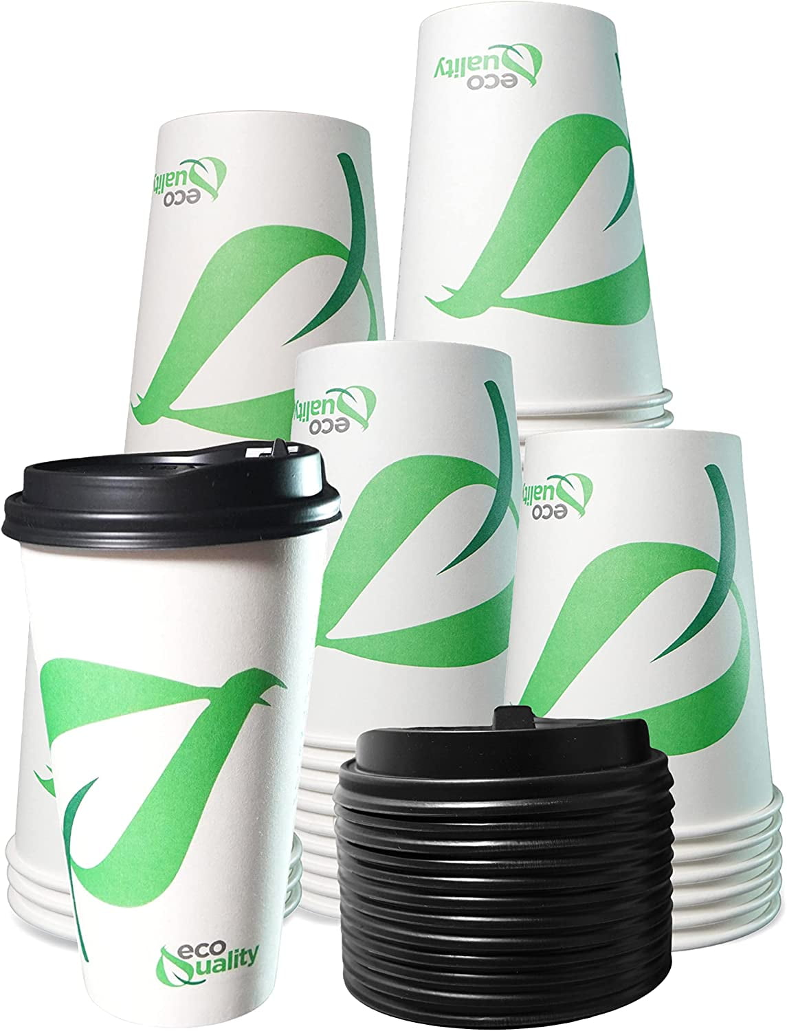 [300 Count] 8 oz Disposable Insulated Paper Coffee Cups with Lids - Double Wall Disposable Coffee Cups Sleeves Attached - Bio Degradable Eco Friendly