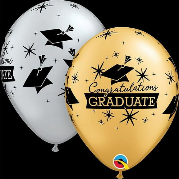 Qualatex 89734 11 in. Congratulations Graduate Cap Latex Balloon, Silver & Gold