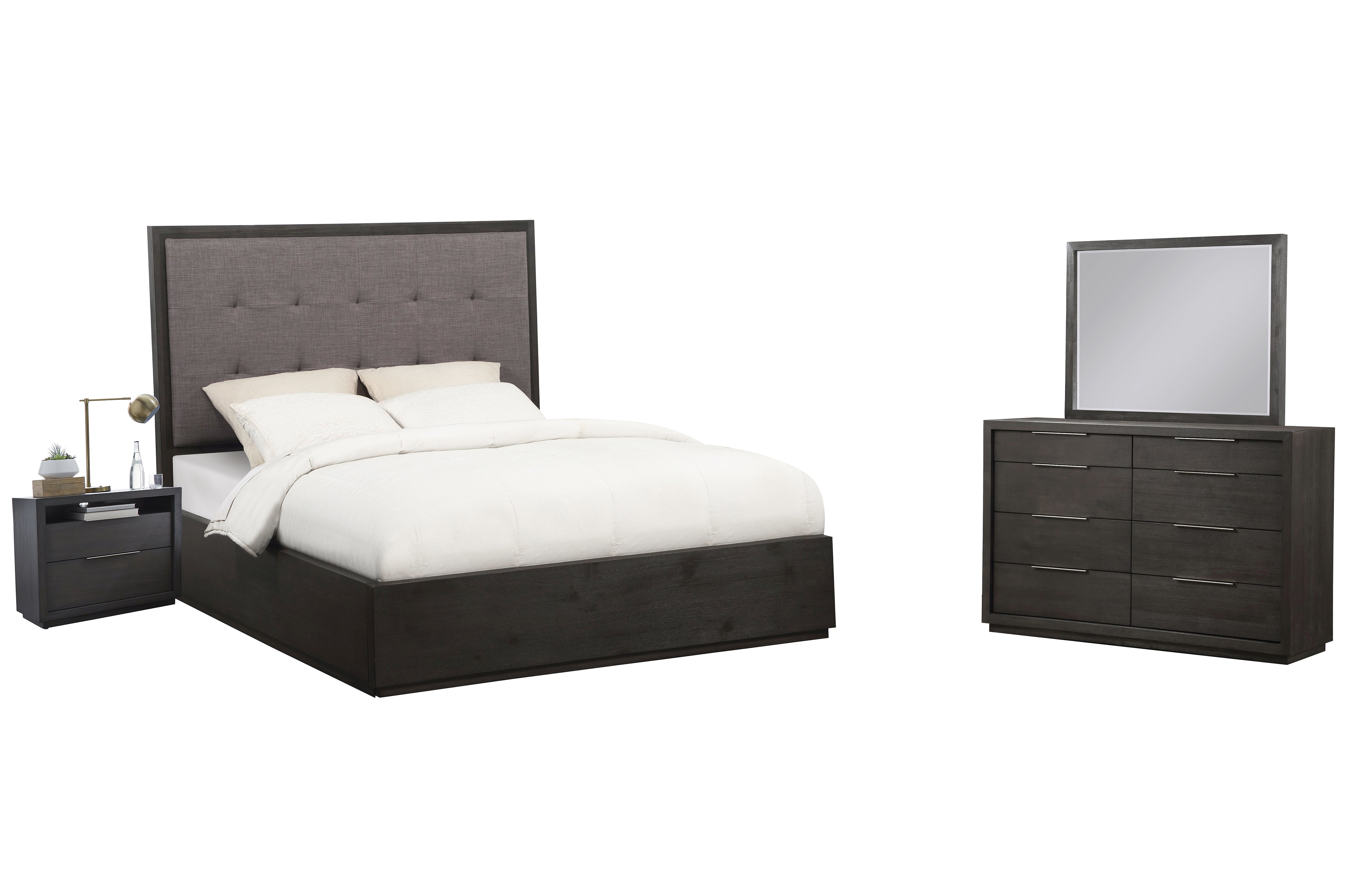 Outbound 4PC Queen Platform Bed, Nightstand, Dresser & Mirror Set in