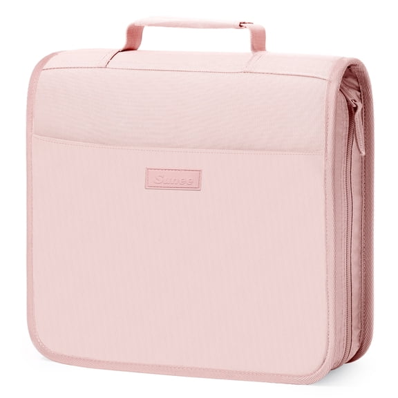 SUNEE Zipper Binder with Handle, Detachable 1.5 inch O-Ring Holds 325 Sheets, with 5-Tab Expanding File Folder for Classified Storage, Small Size Lightweight Organizer Binder,Pink Lotus
