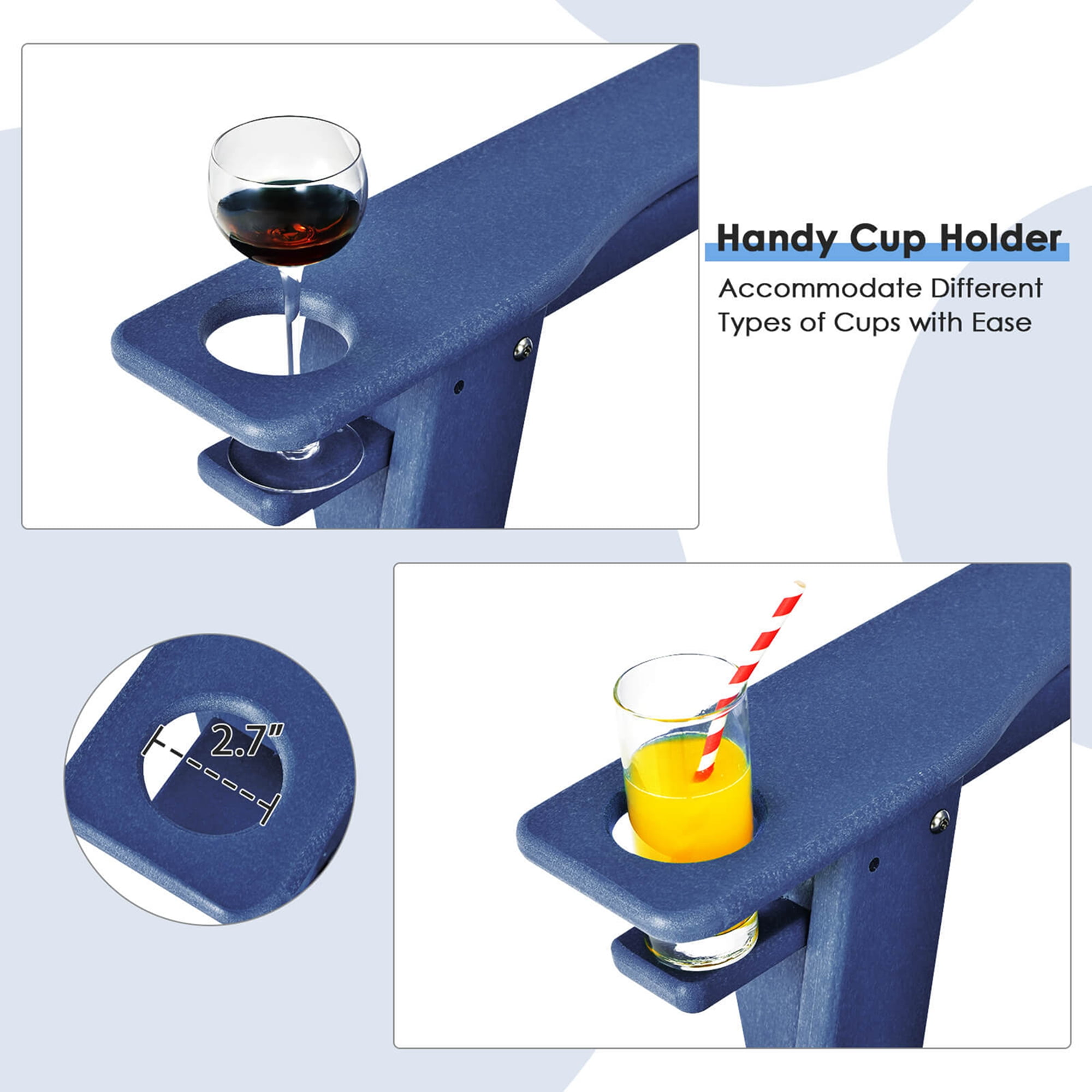 Costway 2 PCS Patio Adirondack Chair Weather Resistant Garden Deck with Cup Holder Navy