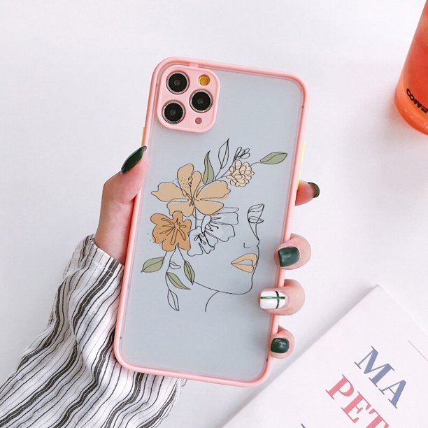 Line Art Sketch Flower Girl Funda protectora para teléfono para iPhone 12 11 13 14 Pro MAX X XS XR SE 2 6s 7 8 Plus Funda dura translúcida Tan Jianjun unisex