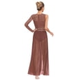 thumbnail image 2 of inlzdz Women's Color Block Lyrical Dance Dress Mesh Maxi Dresses Modern Contemporary Dancewear Dusty Pink&Orange M, 2 of 5