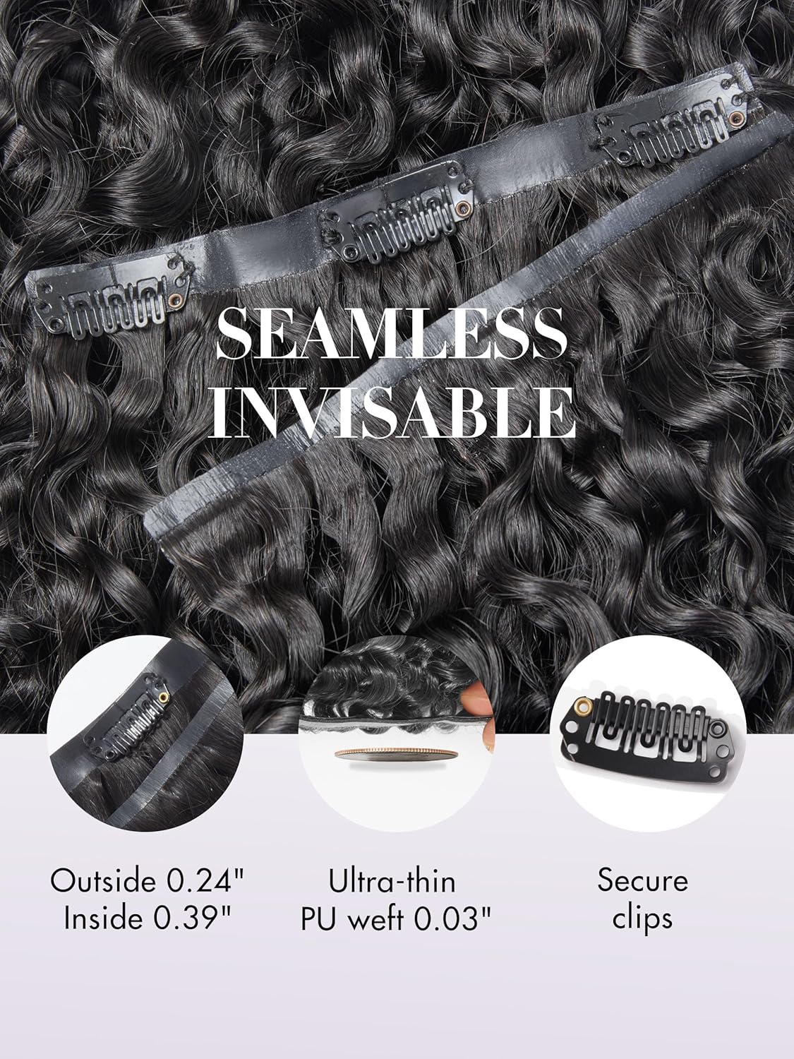 LUVME Messy Burmese Curly 24" Clip in Hair Extensions Real Human Hair Fullness for Women Brazilian Remy Natural Black