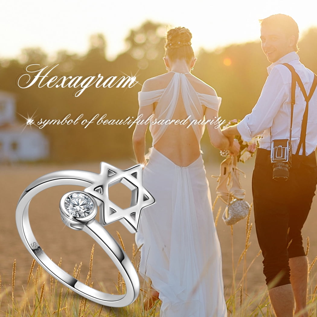 925 Sterling Silver Star of David Ring CZ Adjustable Women Men Magen David Star Judaic Jewelry Gifts