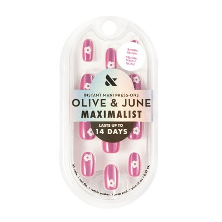 Olive & June Instant Mani Maximalist Medium Oval Press-On Nails, Sparkle Floral, 42 Pieces