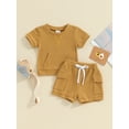 thumbnail image 2 of CIYCuIT Toddler Baby Boys Summer 2Pcs Outfits Short Sleeve Pocket T-Shirt Tops Casual Elastic Waist Shorts 6M 12M 18M  24M 3T Infant Loose Solid Color Short Pants Sets, 2 of 9