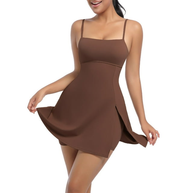 LOVZFMLL Robe Ample à Col Rond pour Femme Café L