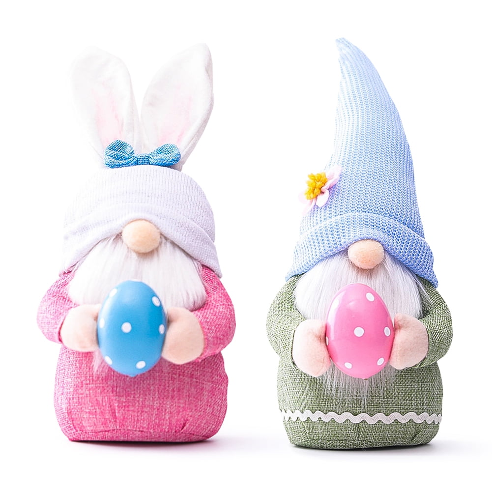 Kepooman 2 Pcs Kids 13" Plush Faceless Bunny Doll with Egg for Decor Gifts, Pink + Green