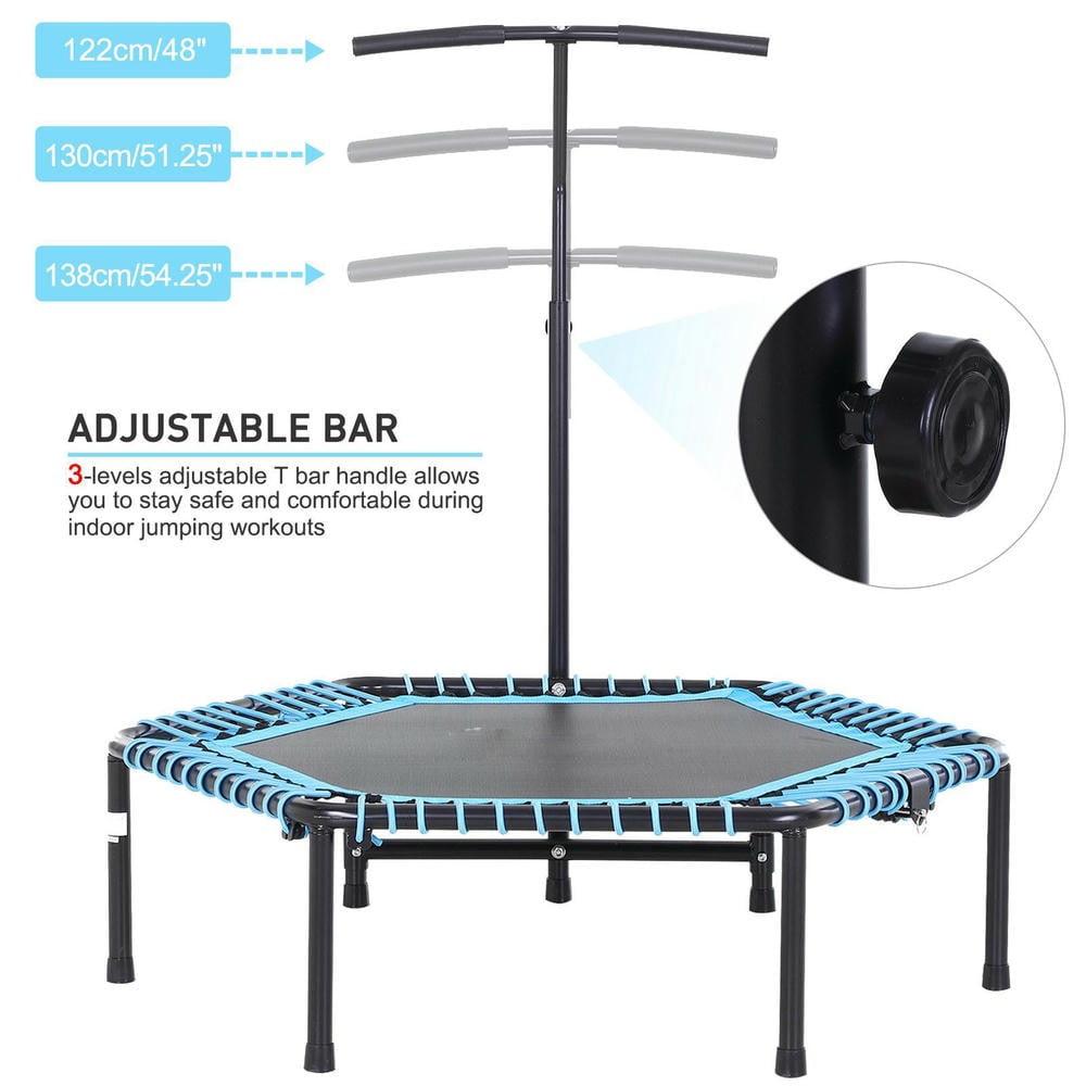 GVN 4.5ft Trampoline with 3-Level Adjustable T-Bar, Outdoor Trampoline with Portable & Foldable Great for Adults Kids Working Out, Blue