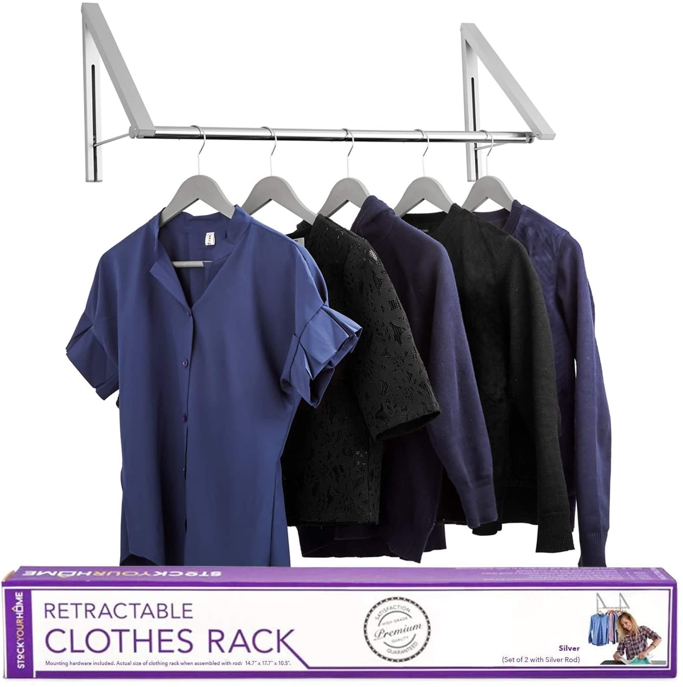 Stock Your Home Retractable Clothes Rack- Wall Mounted, 2 Racks, Sliver ...