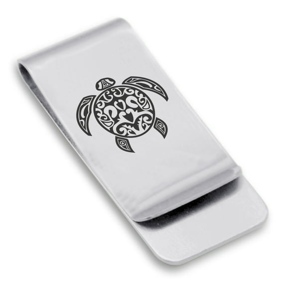 Stainless Steel Turtle Maori Symbol Classic Slim Money Clip Credit Card Holder
