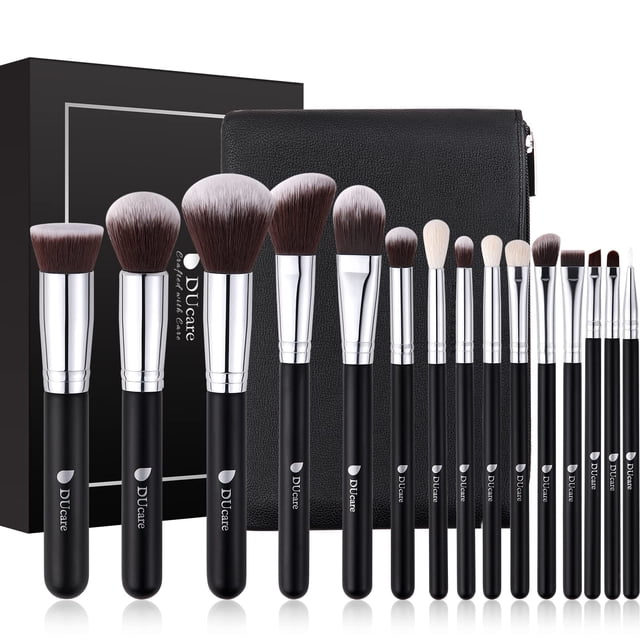 Juego de brochas de maquillaje DuCare, 15 unidades, con bolsa para mezclar bases