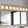 thumbnail image 2 of Holaki 52" Modern 4-Light Vanity Wall Sconce, Golden Finish with Frosted Glass Shades for Bathroom or Hallway Lighting (E26, No Bulbs Included), 2 of 9