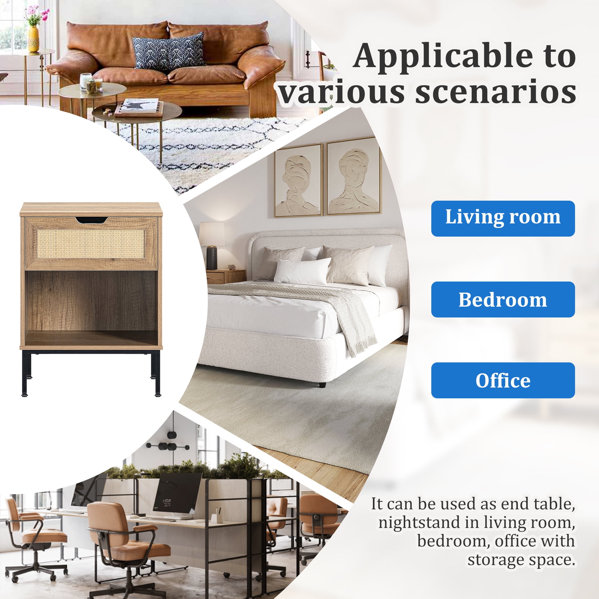 Kadyn Rattan Nightstand, Natural Bedside Table with Drawers and Open Shelves for Bedroom Kadyn Rattan Nightstand, Natural Bedside Table with Drawers and Open Shelves for Bedroom