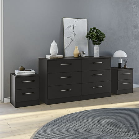 Kappesberg Foster Black 3-Piece Modern Dresser and Nightstand Bedroom Set