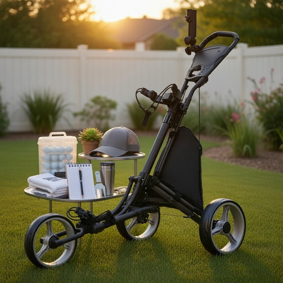 Topcobe Folding 3 Wheels Golf Push Cart with Bag Scoreboard Adjustable Handle, Foldable Lightweight Pushcart, Easy to Open & Close, Gray