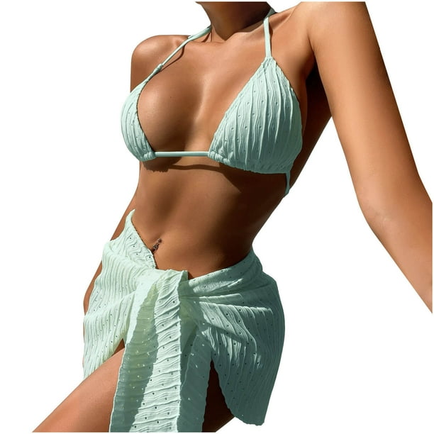 Conjunto Cómodo de Traje de Baño de Mujeres, Traje de Baño Sexy Y de Moda de Color Sólido para las Vacaciones en la Playa