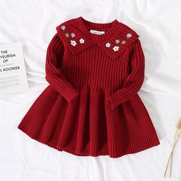 Vestidos de punto para niños para niñas, disfraz de invierno y otoño, suéter cálido de manga larga para niñas, vestidos, ropa para niños, etiqueta de punto 80 (12-18M) Gao Jinjia LED