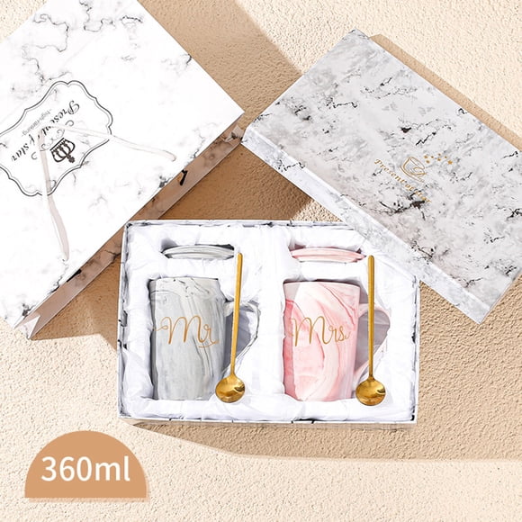 WIFKLSIIPG M and Ms Coffee Mugs Wedding Gifts for Bride and Groom Gifts for Bridal Shower Engagement Married Couples Anniversary and Wedding Ceramic Cups 12.7oz Pink Grey with Gift Box & Bag