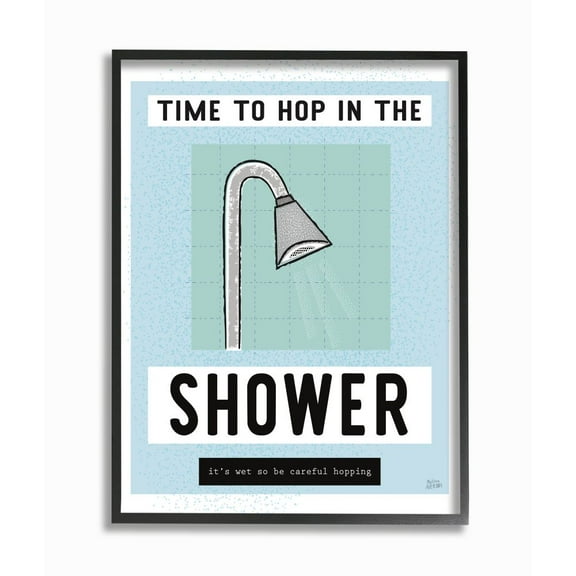 Stupell Industries Bathroom Shower Phrase Comedy Blue Green Word Design Framed Wall Art Design by Melissa Averinos, 11" x 14", Black Framed