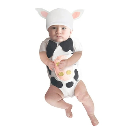 

TAIAOJING Baby Romper Girl Cartoon Short Printed Sleeve Dairy Cow Boy Bodysuit+Hat Girls Romper&Jumpsuit One Piece Outfits 12-18 Months
