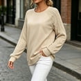 thumbnail image 2 of Atkumj Crewneck Sweatshirt Women Fashion Cable Knit Long Raglan Sleeve Pullover Sweatshirt Casual Loose Solid Color Sweaters for Women S, 2 of 7