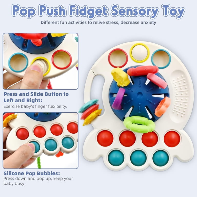 Lot 3 Jouets Sensoriels Pop It – Chenille, Crocodile, Bus – Silicone Sans BPA – Voyage, Montessori – Dès 12 Mois