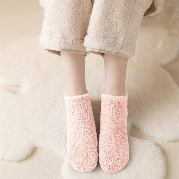 Pyhlmscde Women's Coral Fleece Short Shallow Mouthed Socks, Socks for Women, Winter Socks for Women, Fuzzy Socks with Grips