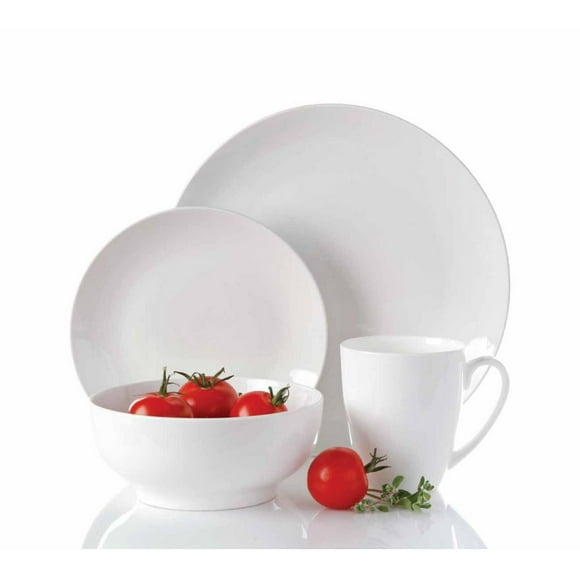 Gibson Home Ogalla 16 Piece Dinnerware Set, White, Coupe Shape