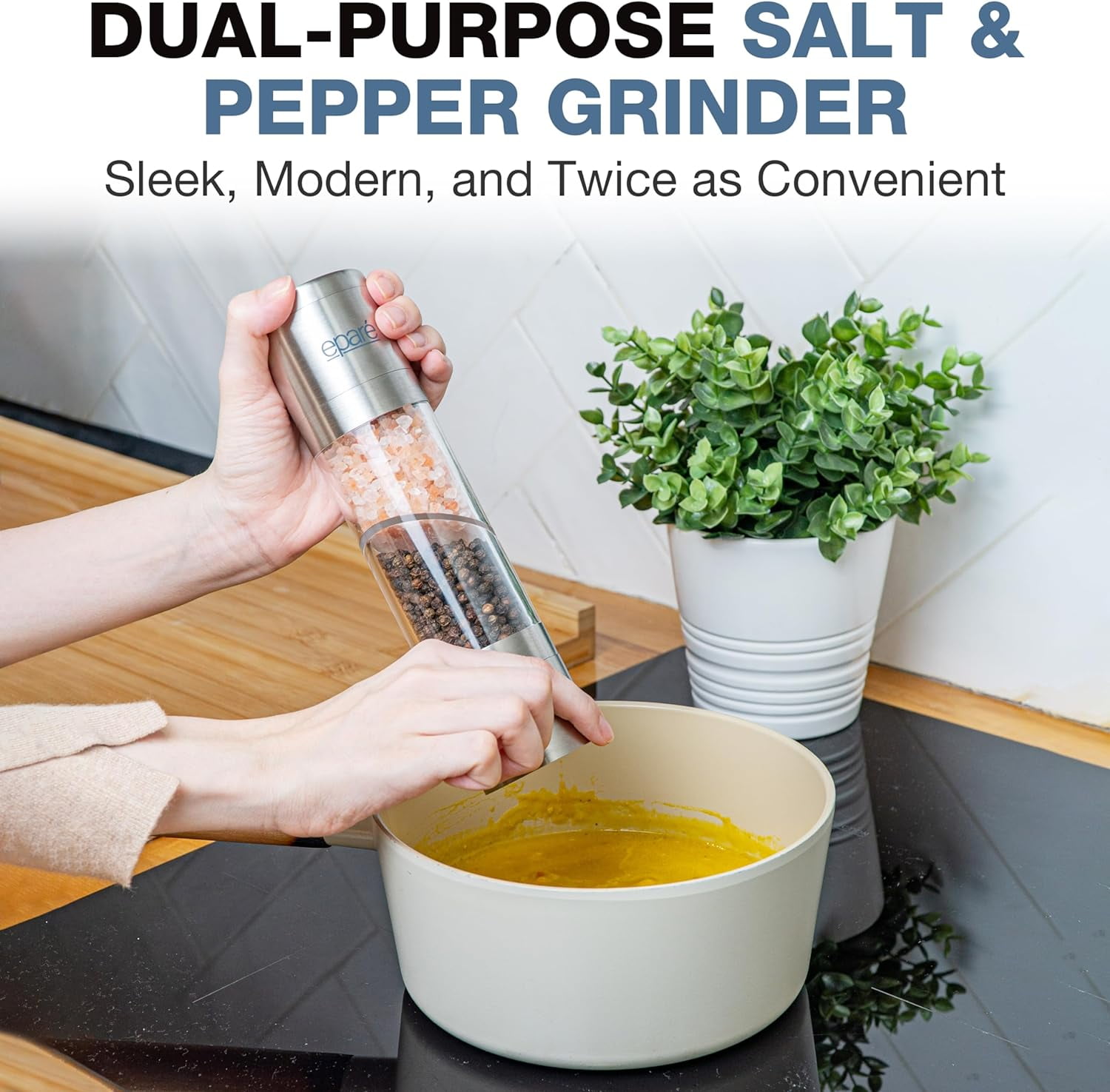 Battery Operated Salt and Pepper Grinder Set with Ceramic Burr Mill for Kitchen