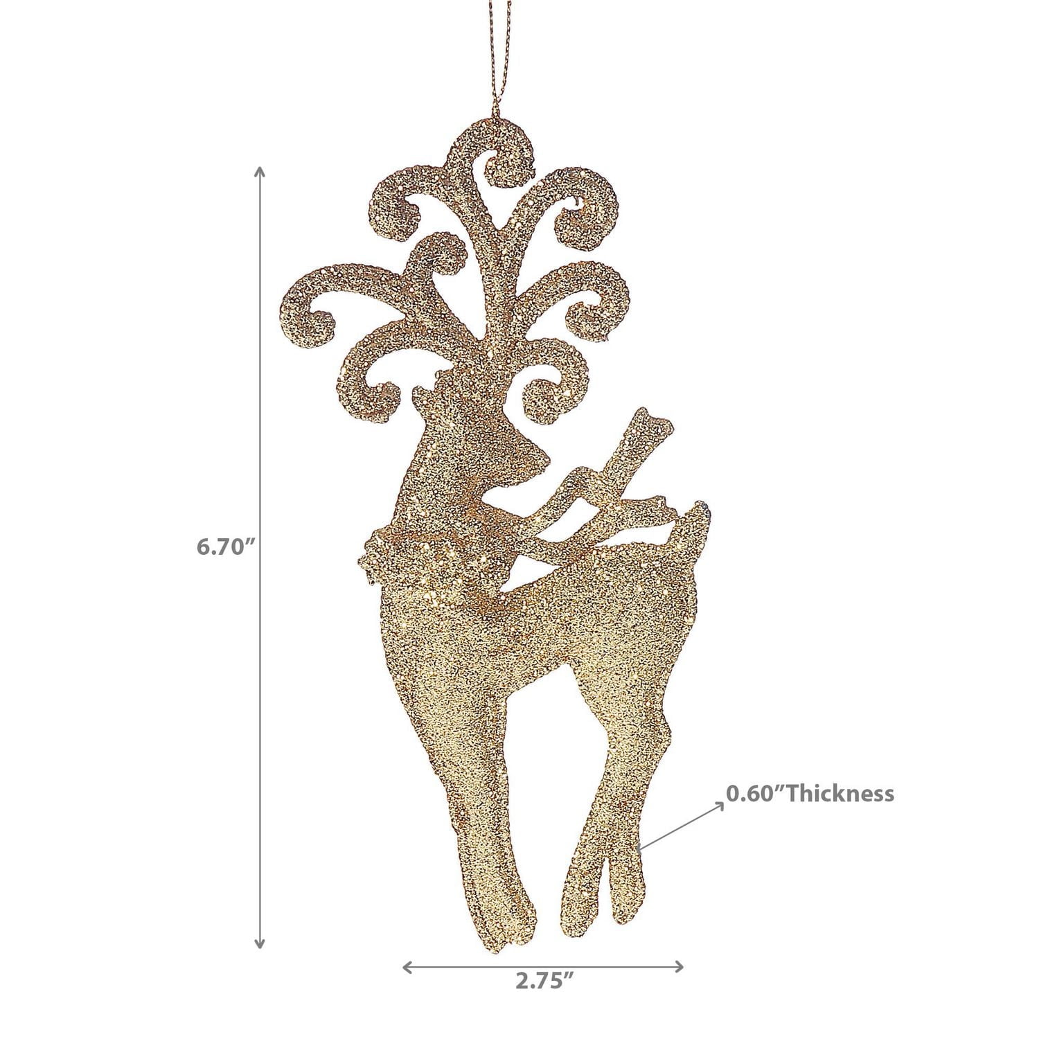 Christmas Gold Glitter Ornament Reindeer - Set of 12
