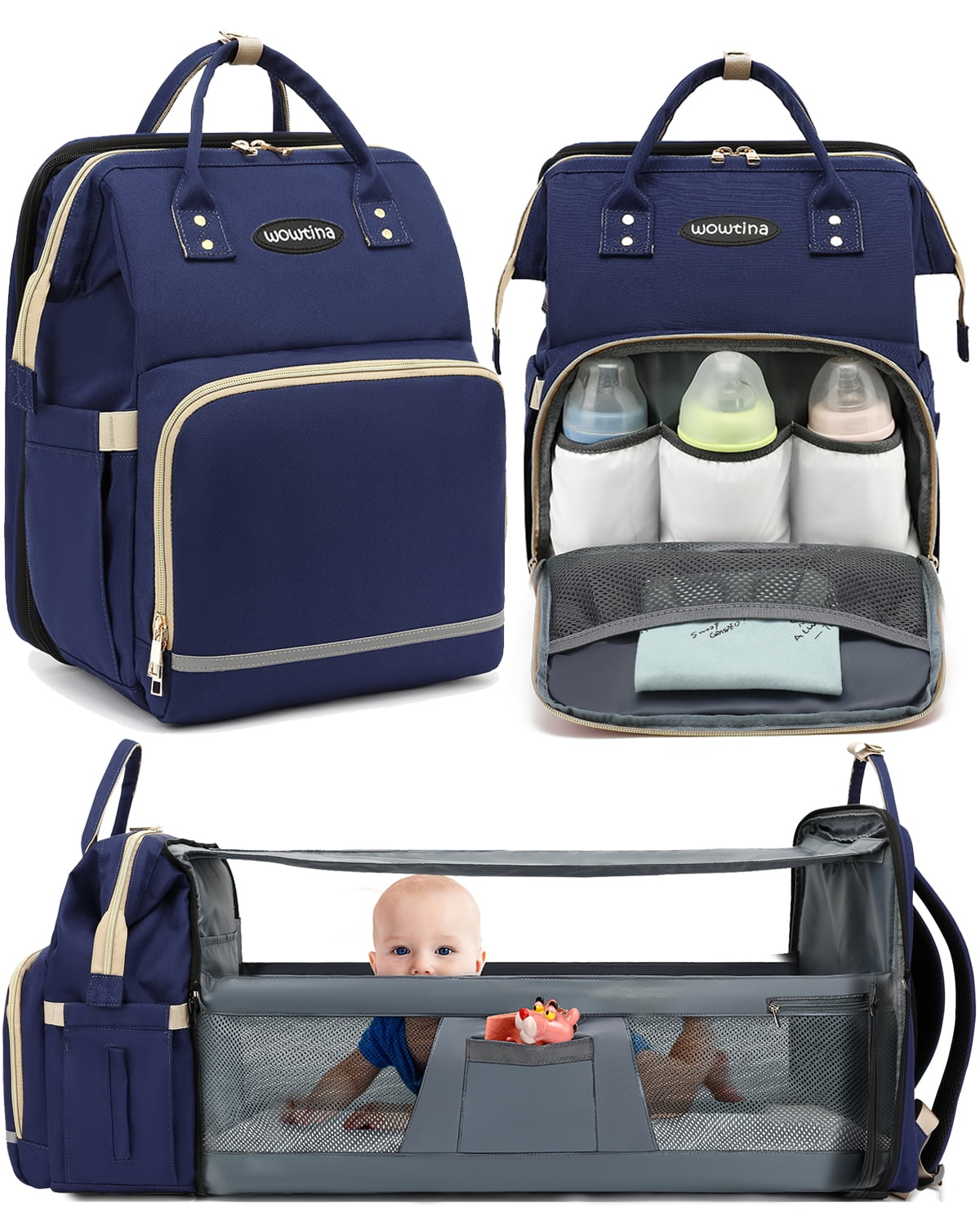 DEBUG Baby Diaper Bag with Changing Station, Baby Shower Gifts - 30L  Dual-Use Baby Bag for Girl Boy Mom Dad with 16 Pockets - Travel Diaper Bag  Backpack & Bassinet, D-Rings for