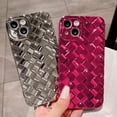 thumbnail image 4 of Compatible with iPhone 13 Case-6.1 Inch, Fashion 3D Woven Pattern Plating Phone Case, Grid Printed case for Women Girls Soft Silicone Shockproof Camera Protective Back Cover-Hot Pink, 4 of 15