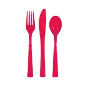 Unique Industries 39484 NEW Ruby Red Plastic Silverware Set for 6 Guests (18 Pieces)