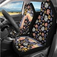 thumbnail image 2 of Yuyamidu 14 PCS Hippie Flower Car Seat Cover Set Butterfly Auto Steering Wheel Cover Seat Belt Pad Cup Holder Auto Armrest Cover Headrest Covers Keychain, 2 of 7