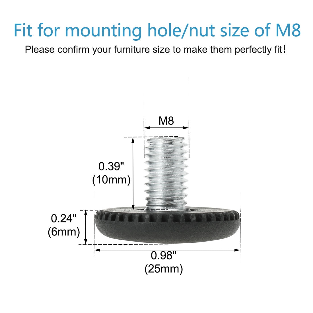 Unique Bargains 8Pcs M8 x 10 x 25mm Adjustable Leveling Feet for Furniture