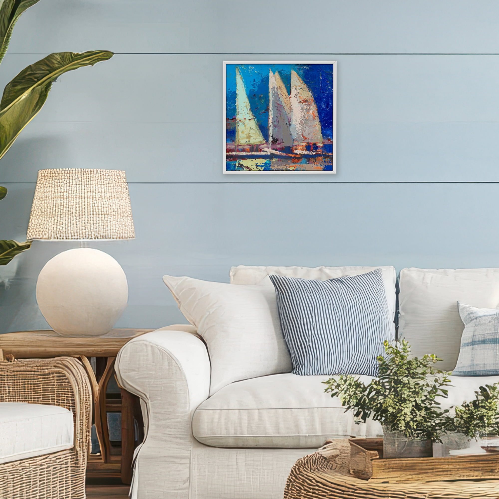 Stupell Industries A Strong Wind Sailboats White Framed Giclee Art, design by Beth A. Forst