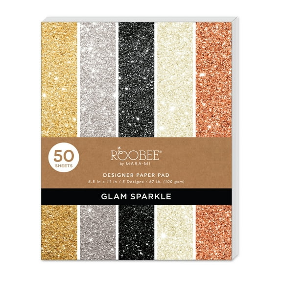 Roobee by Mara Mi Glam Multicolor Glitter Paper Pad, 50 Sheets, 5 Designs