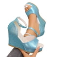 thumbnail image 4 of Wedge Sandals for Women Baeitkot Women's Fashionable Casual Spring and Summer Versatile Plus Size Beach Wedge Sandals Solid Color Peep Toe Open Toe One-Strap Buckle Sandals, 4 of 9