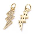 thumbnail image 2 of 10 pc Brass Micro Pave Cubic Zirconia Pendants with Jump Rings Long-Lasting Plated Lightning Clear Golden 20x6x1.5mm Hole: 3mm, 2 of 2
