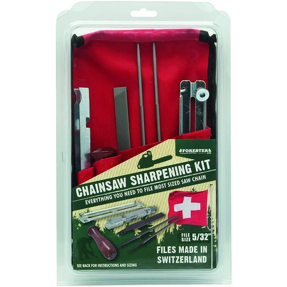 FORESTER Chainsaw Sharpener File Kit - Chain Saw Blade Sharpening File With Files Wood Handle Depth Gauge File Guide Tool Pouch Field Chainsaw Sharpening Kit Chain Logging Tools (5/32")