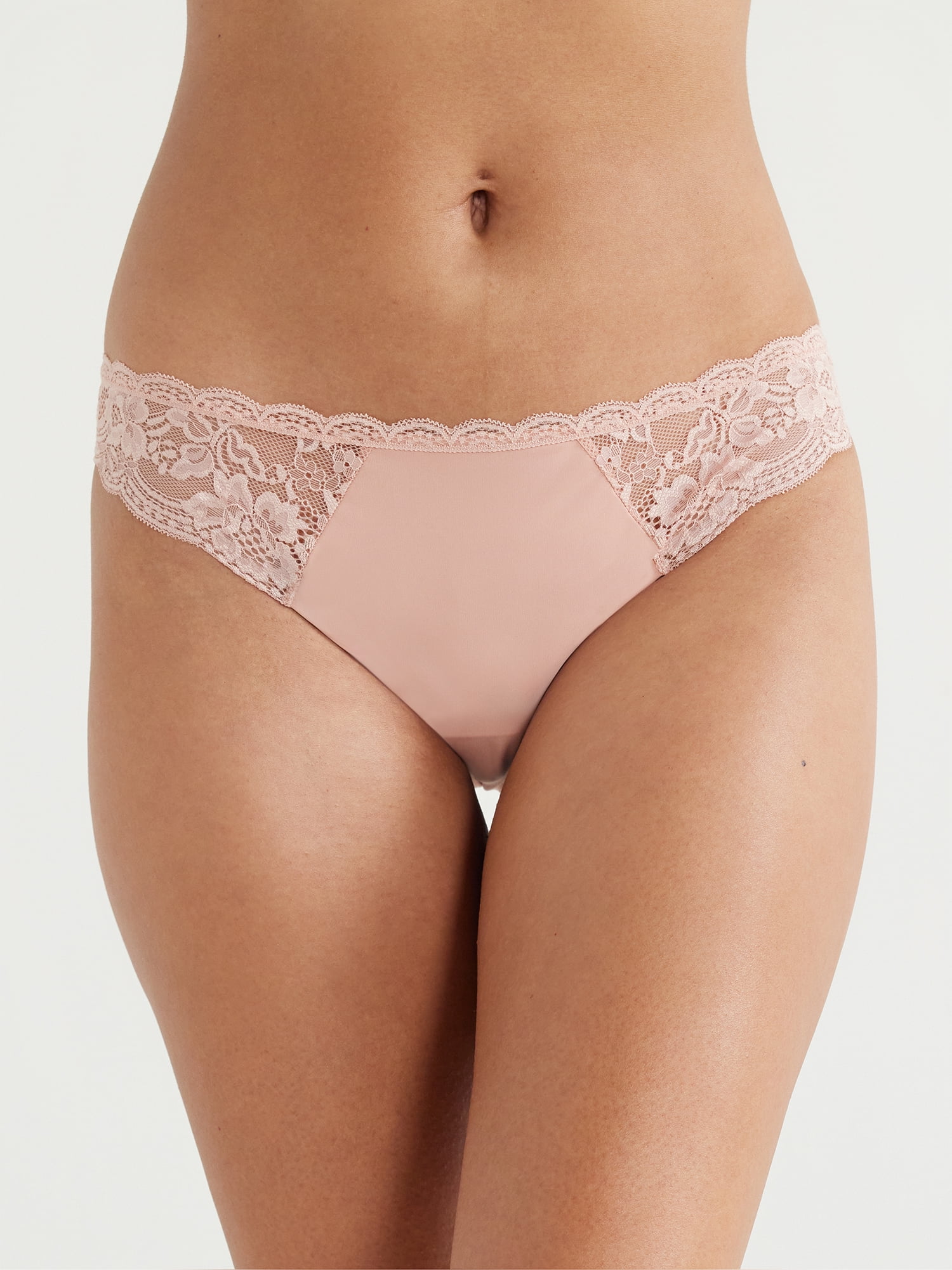 Joyspun Women's Microfiber and Lace Cheeky Panties, 3-Pack, Sizes XS-3XL