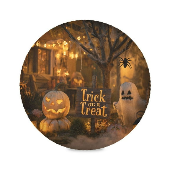 WOBOGO Halloween Yard Round Placemats Set of 1 Heat Resistant Washable Kitchen Table Decorations 15.4in