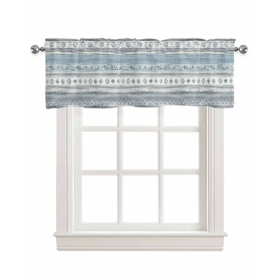 Blue Grey Brush Kitchen Valances for Windows Farmhouse Linen Window Valance Curtain for Living Room Window Treatment Modern Abstract Vintage Texture Valance Rod Pocket Topper Drape, 54 x 18 Inch