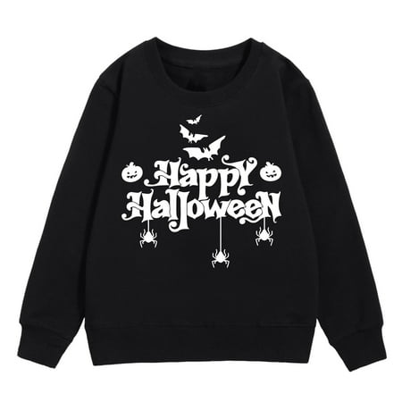 

TENSUNNYD Children Girls Sweatshirt Spooky Season Letter Bat Pumpkin Print Pullover Autumn And Winter Warm Tops Sweatshirt