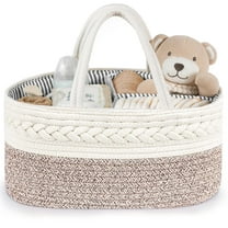 Diaper Caddy Organizer, Large Cotton Rope Nursery Baby Basket, Changing Table Organizer for Baby Diaper Storage, Portable Car Organizer with Removable Divider, Baby Shower Gifts - White