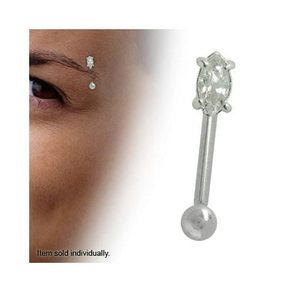 Eyebrow Ring with Oval Clear CZ Gem 16G 5/16" (8mm) Straight Barbell
